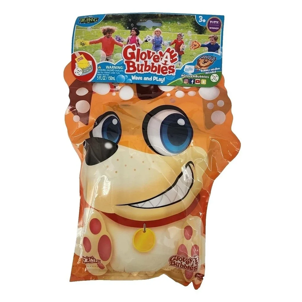 Zing Glove-A-Bubbles Wave and Play 6 Pack Animal Dog Leopard Kitten Kids Toy NEW